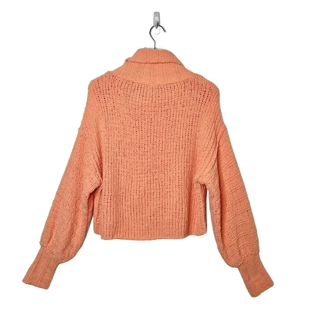 Free People Peach Be Yours Cozy Cowl Neck Women’s Balloon Sleeve Sweater Sz XS